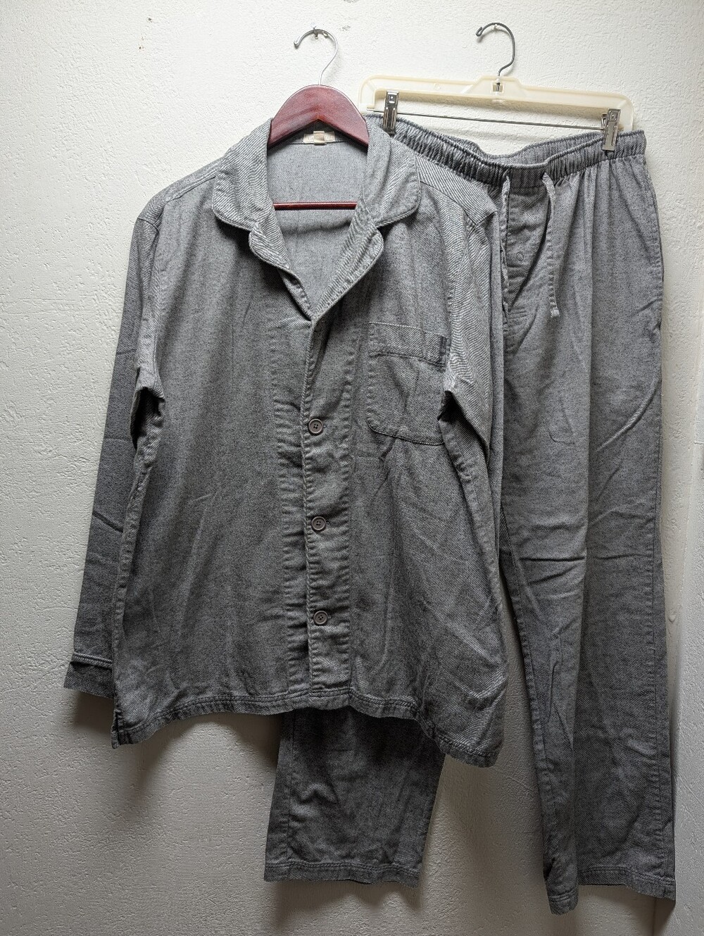 Garnet Hill Mens Flannel Pajama Set Organic Pima Cotton Gray Lounge 2pc Large